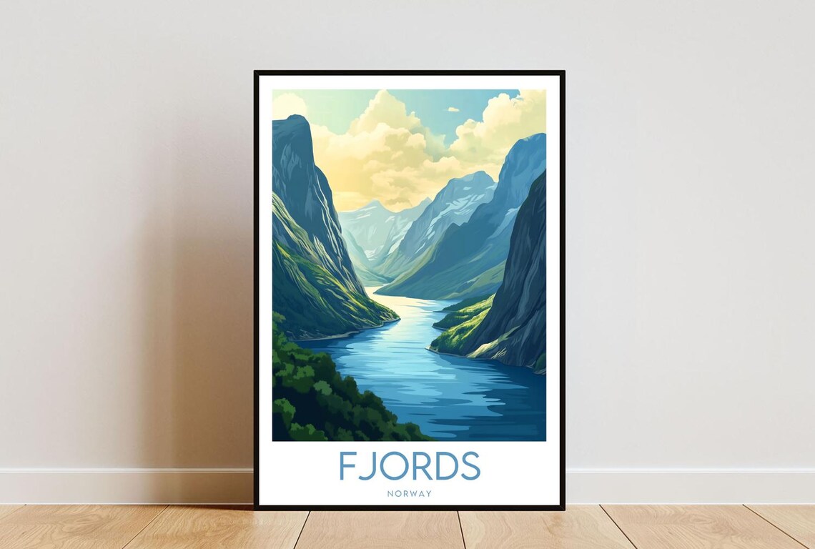 Norway Fjords Travel Poster, Scandinavia Wall Art