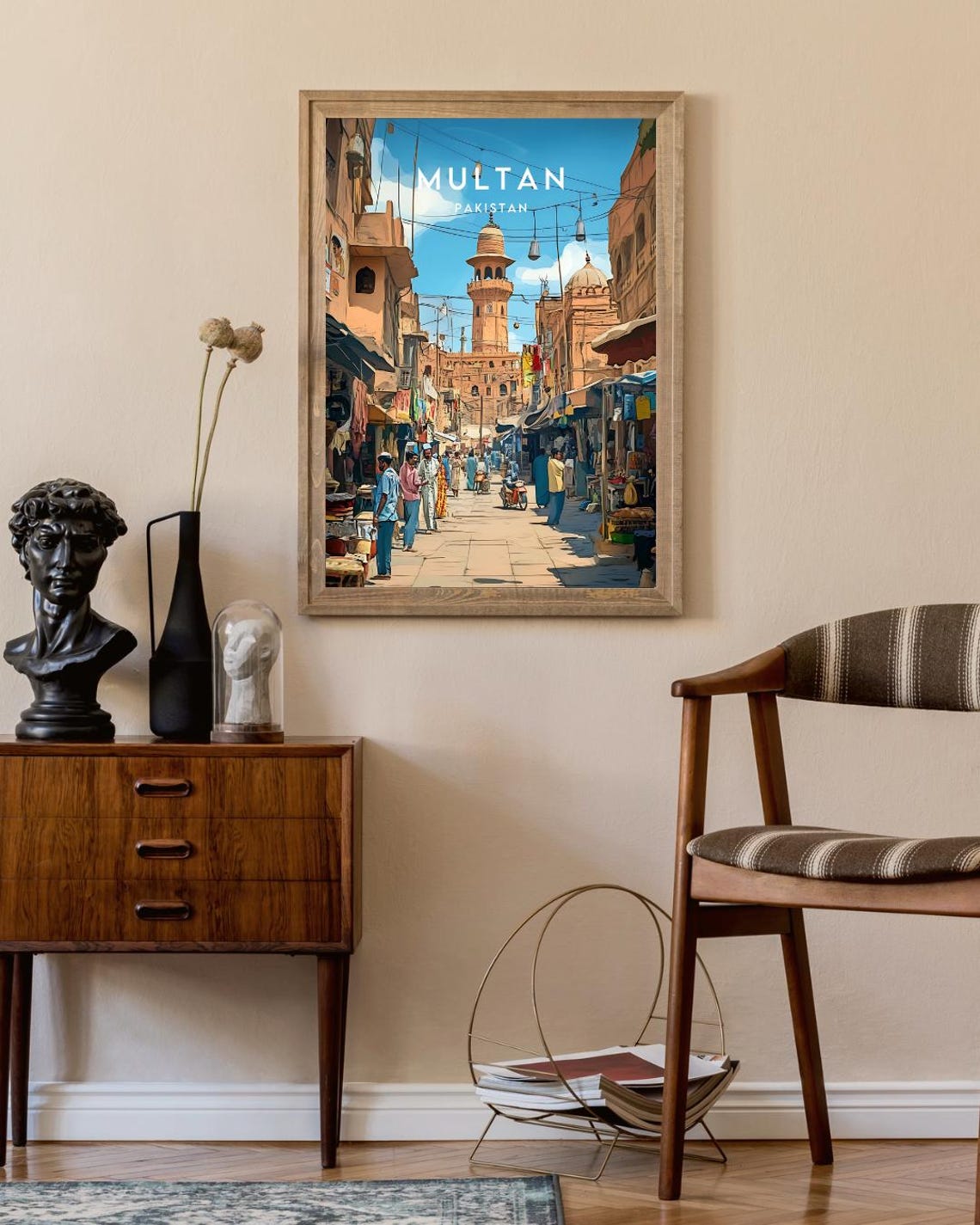 Multan Pakistan Bustling Bazaar Mosque Vintage Travel Poster - Image 2