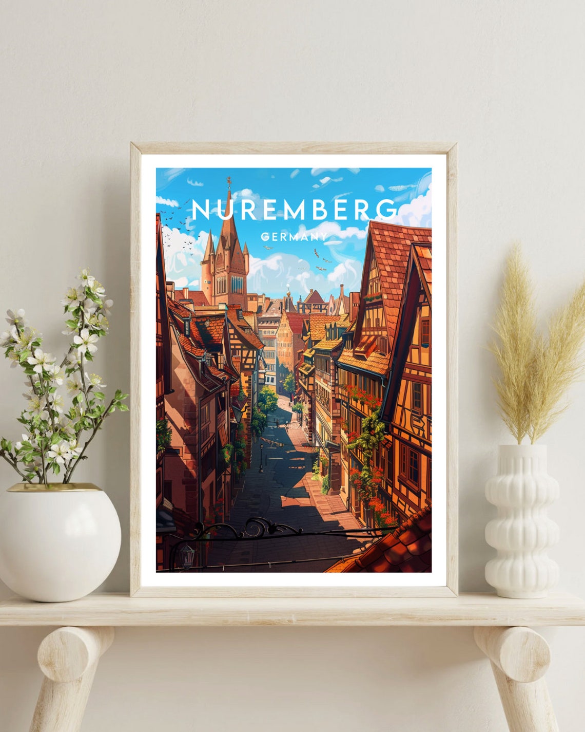 Nuremberg Germany Old Town Half Timbered Street Travel Poster - Image 4