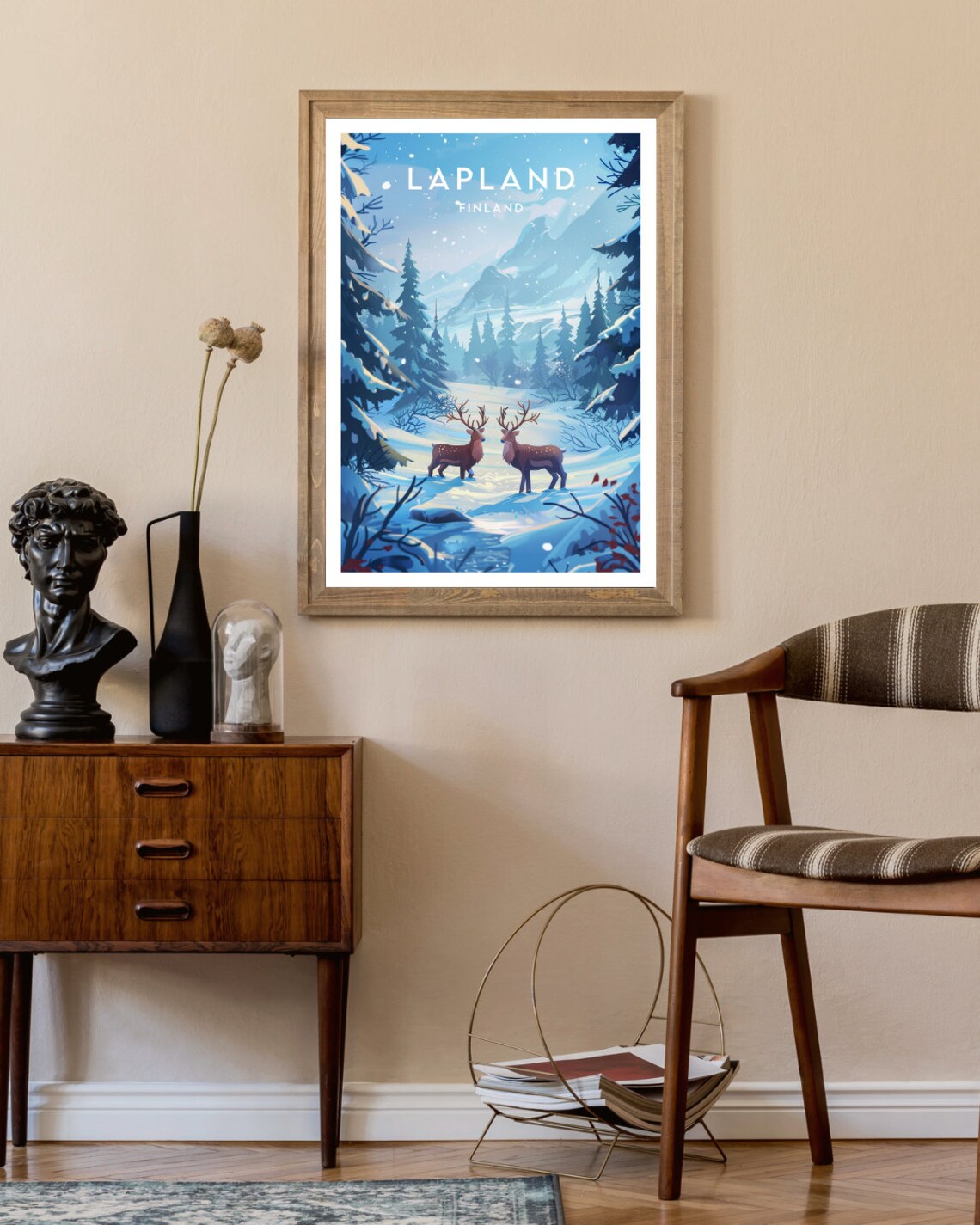 Lapland Finland Snowy Forest Reindeer Winter Wonderland Vintage Travel Poster - Image 2
