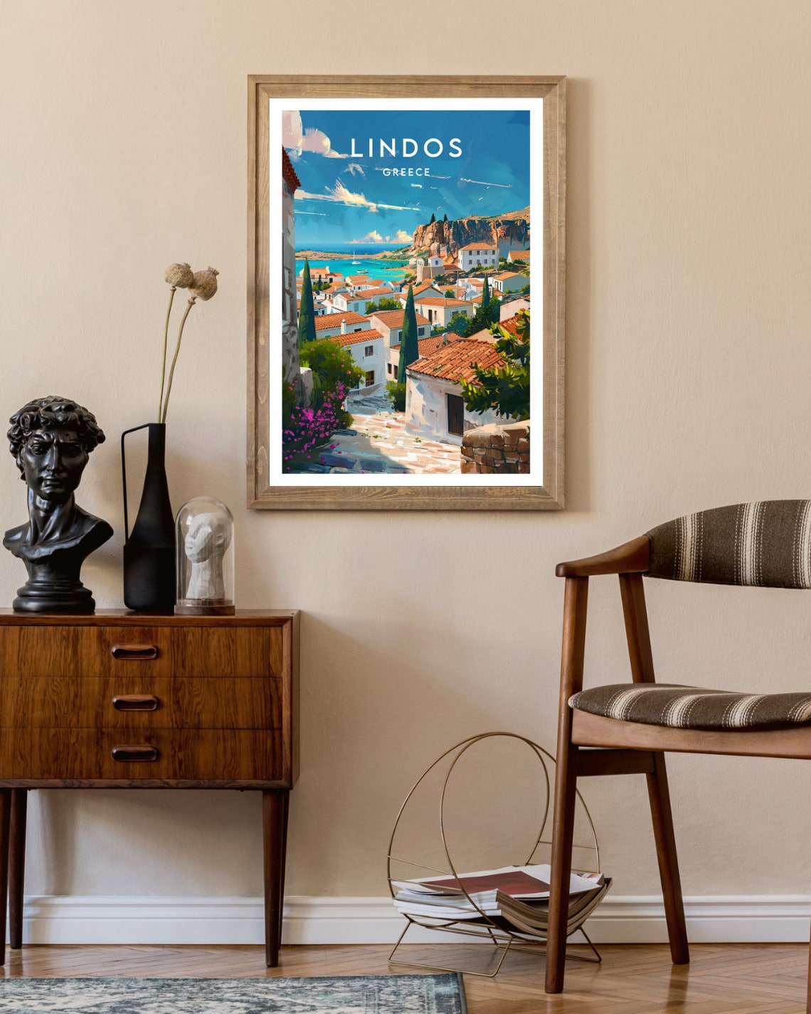 Lindos Greece Acropolis Cliff White Village Bay Travel Poster - Image 2