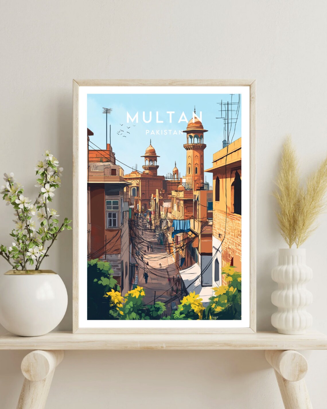Multan Pakistan Old City Street Mosque Dome Minaret Travel Poster - Image 4