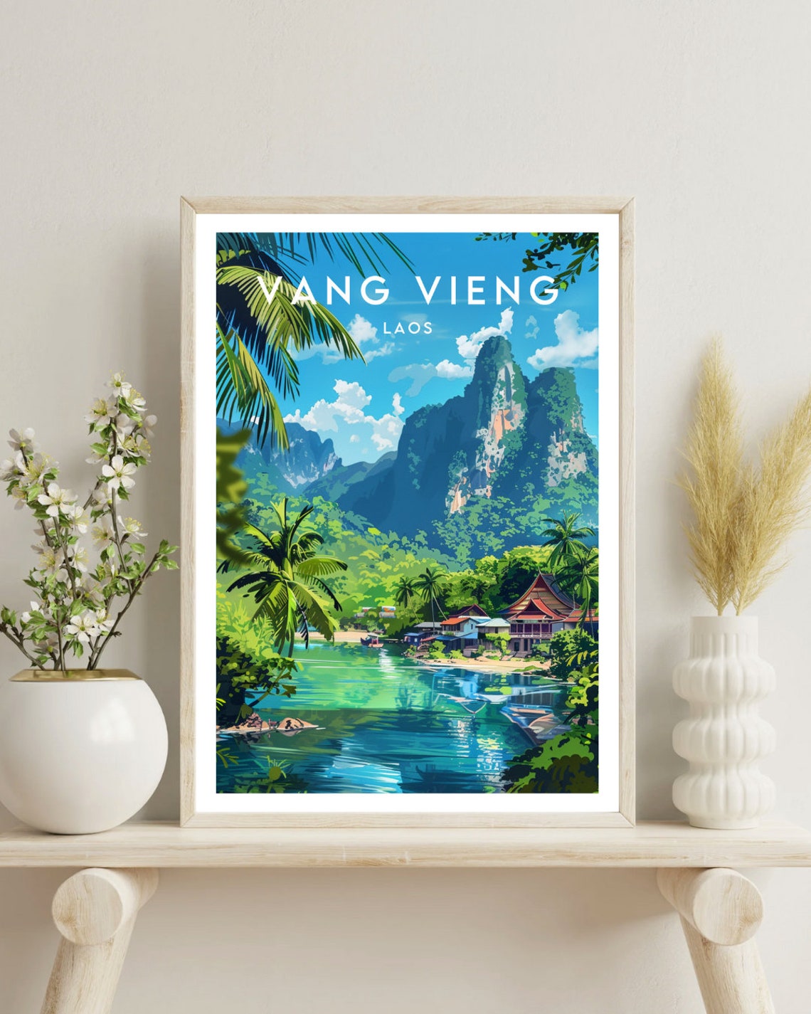 Vang Vieng Laos Dramatic Karst Mountains River Village Travel Poster - Image 4