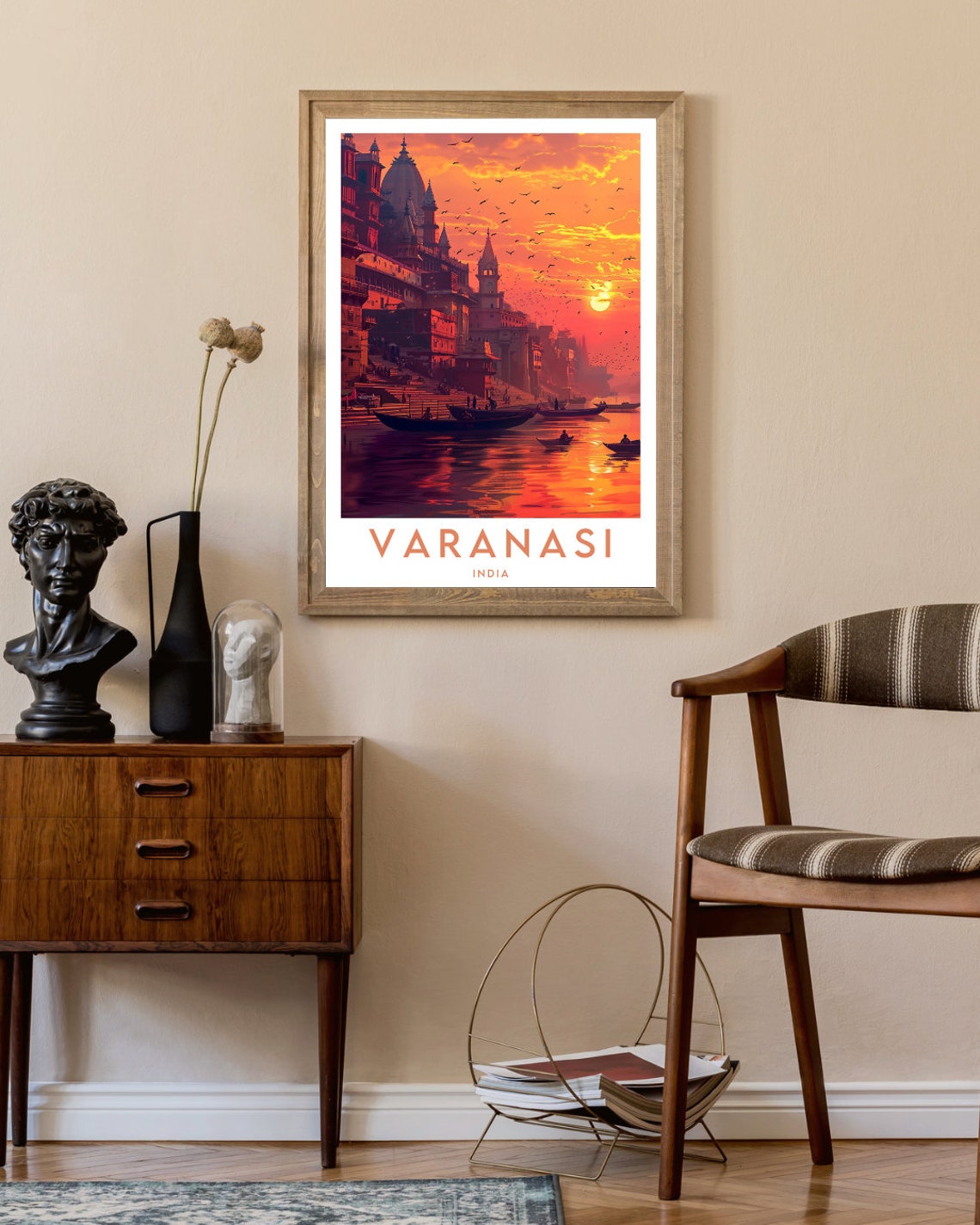 Varanasi India Ganges River Ghats Sunset Boats Travel Poster - Image 2