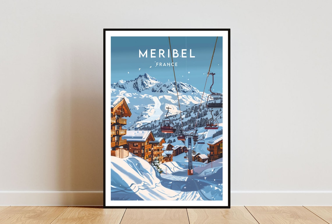 Meribel Travel Poster, France Ski Wall Art