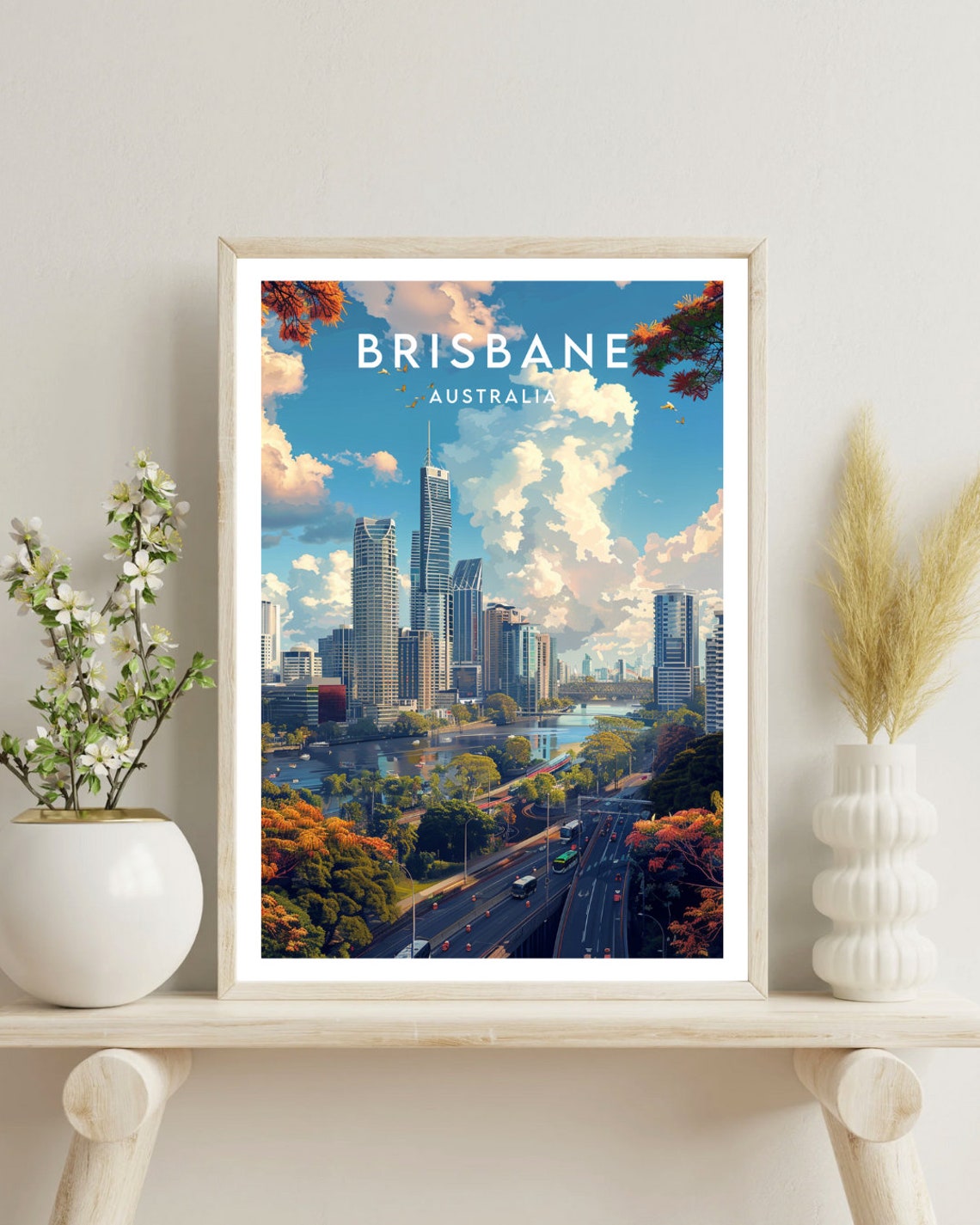 Brisbane Australia Downtown Skyline River View Vintage Travel Poster - Image 4