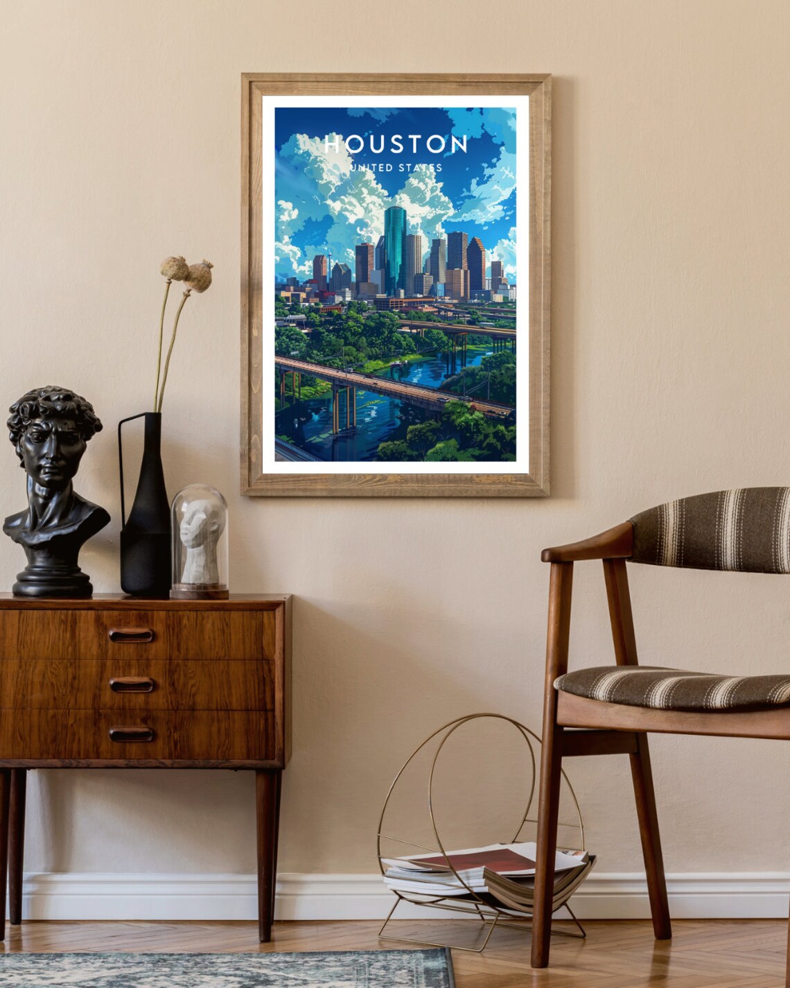 Houston United States Downtown Skyline Bridge Vintage Travel Poster - Image 2