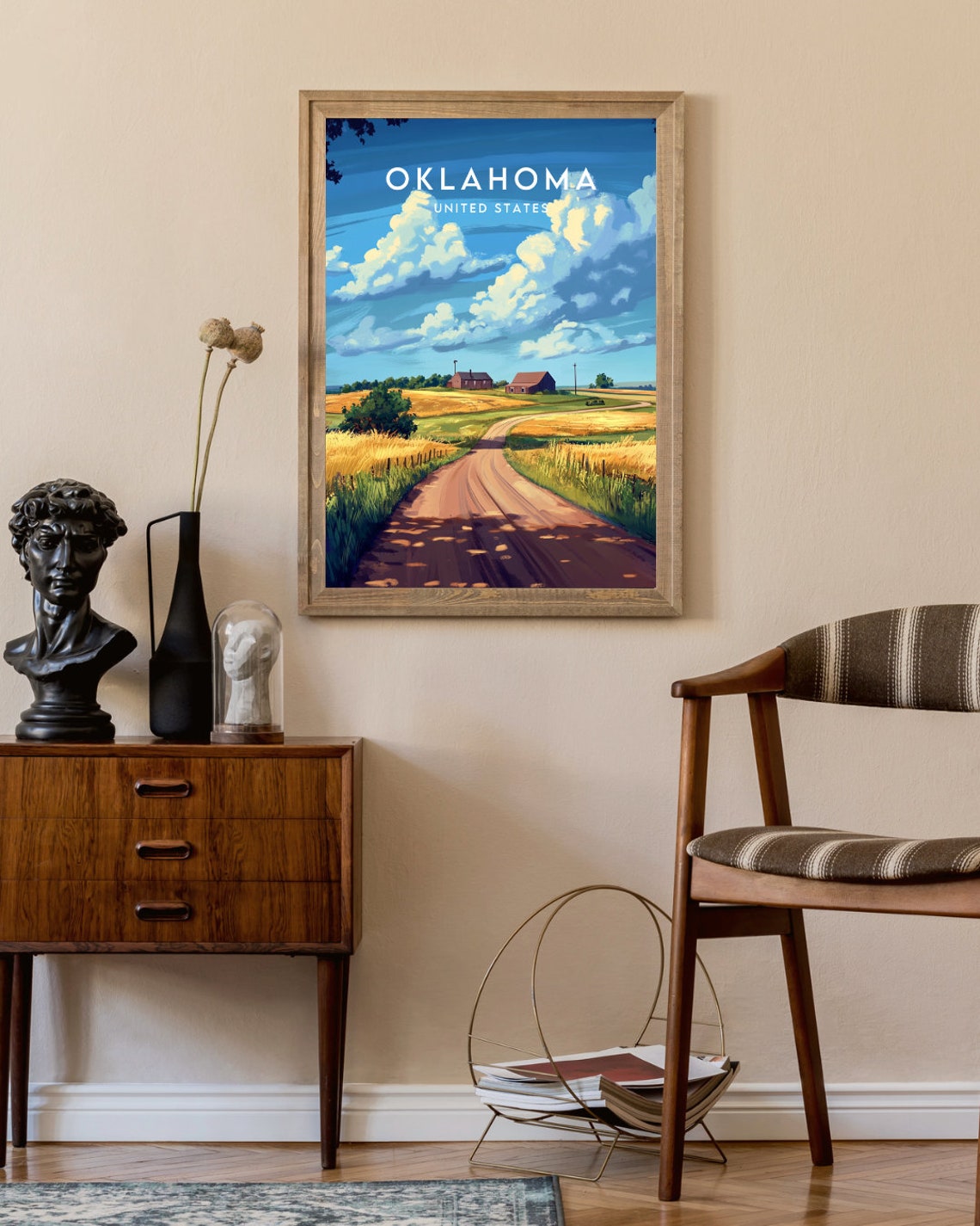 Oklahoma Countryside Dirt Road Farmhouse Big Sky Cloud Travel Poster - Image 2