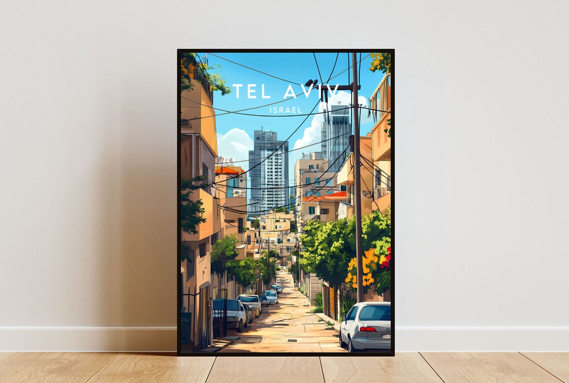 Tel Aviv Israel City Street Modern Skyline Scenic Travel Poster