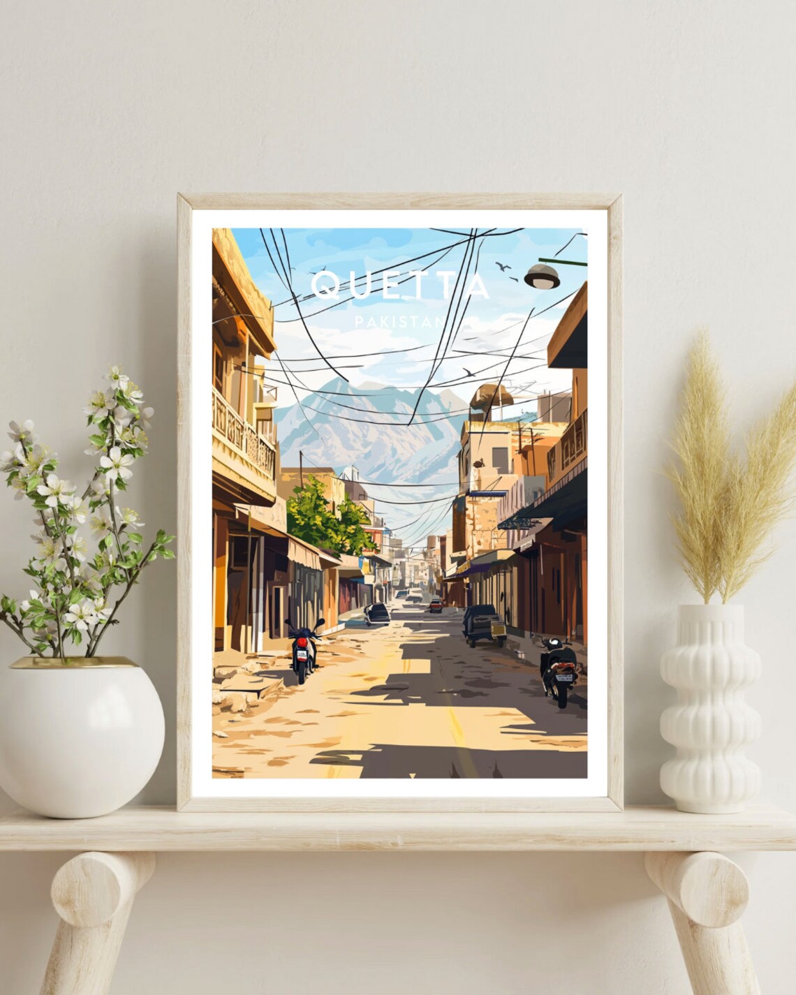 Quetta Pakistan Old Town Street Mountain View Retro Travel Poster - Image 4