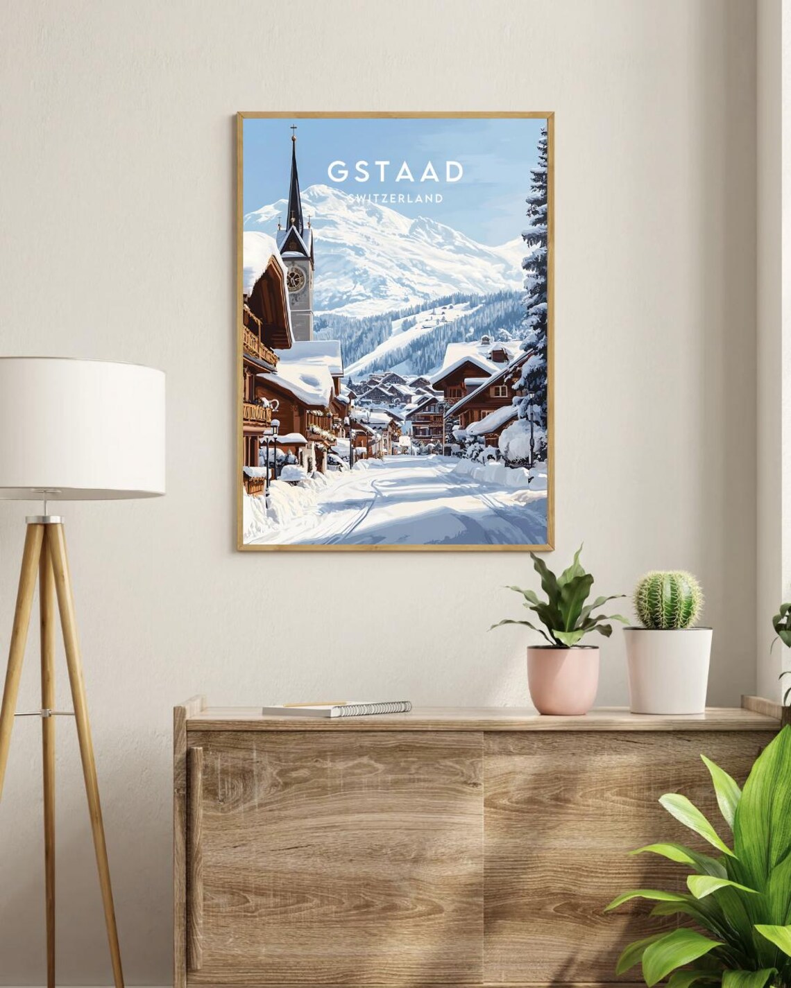 Gstaad Travel Poster, Switzerland Skiing Landscape - Image 3