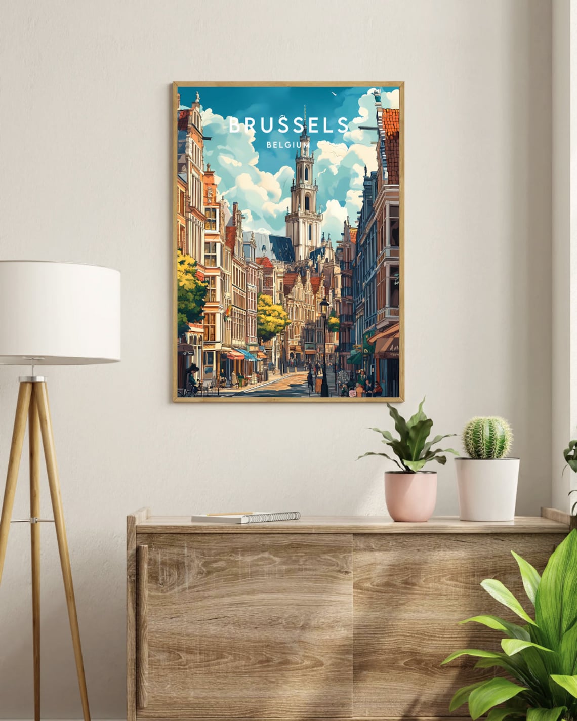 Brussels Belgium Historic Street Church Tower Travel Art Poster - Image 3