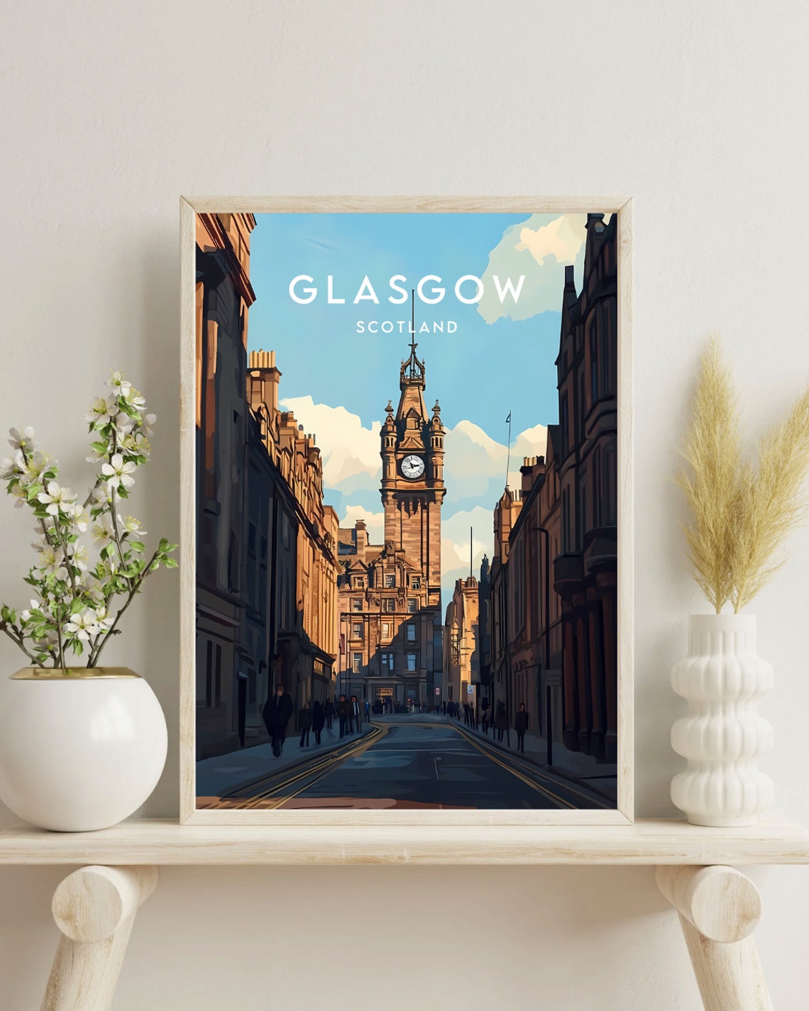 Glasgow Scotland Clock Tower Street Vintage City Travel Poster - Image 4