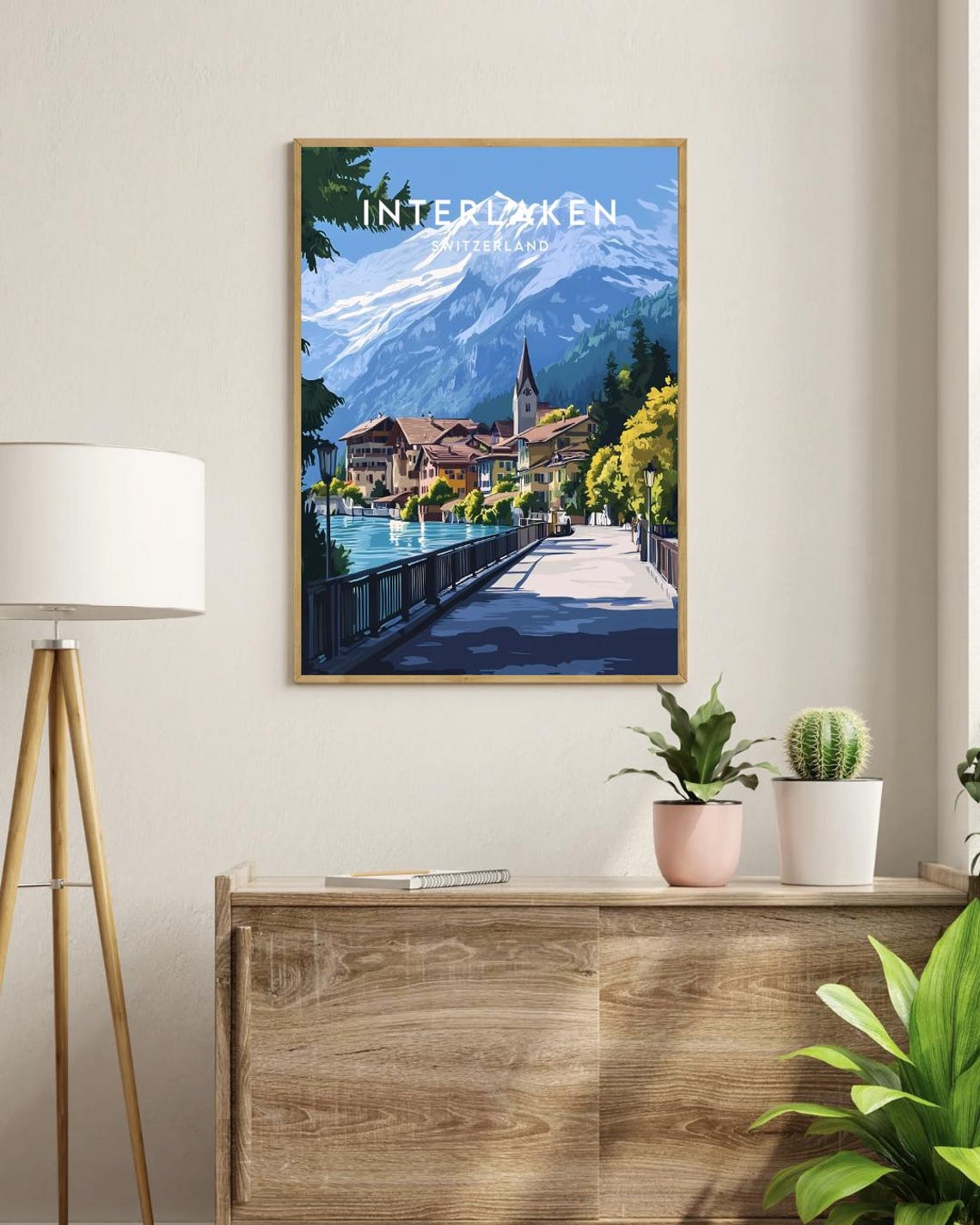 Interlaken Switzerland Alpine Lake Town Mountain Travel Poster - Image 3