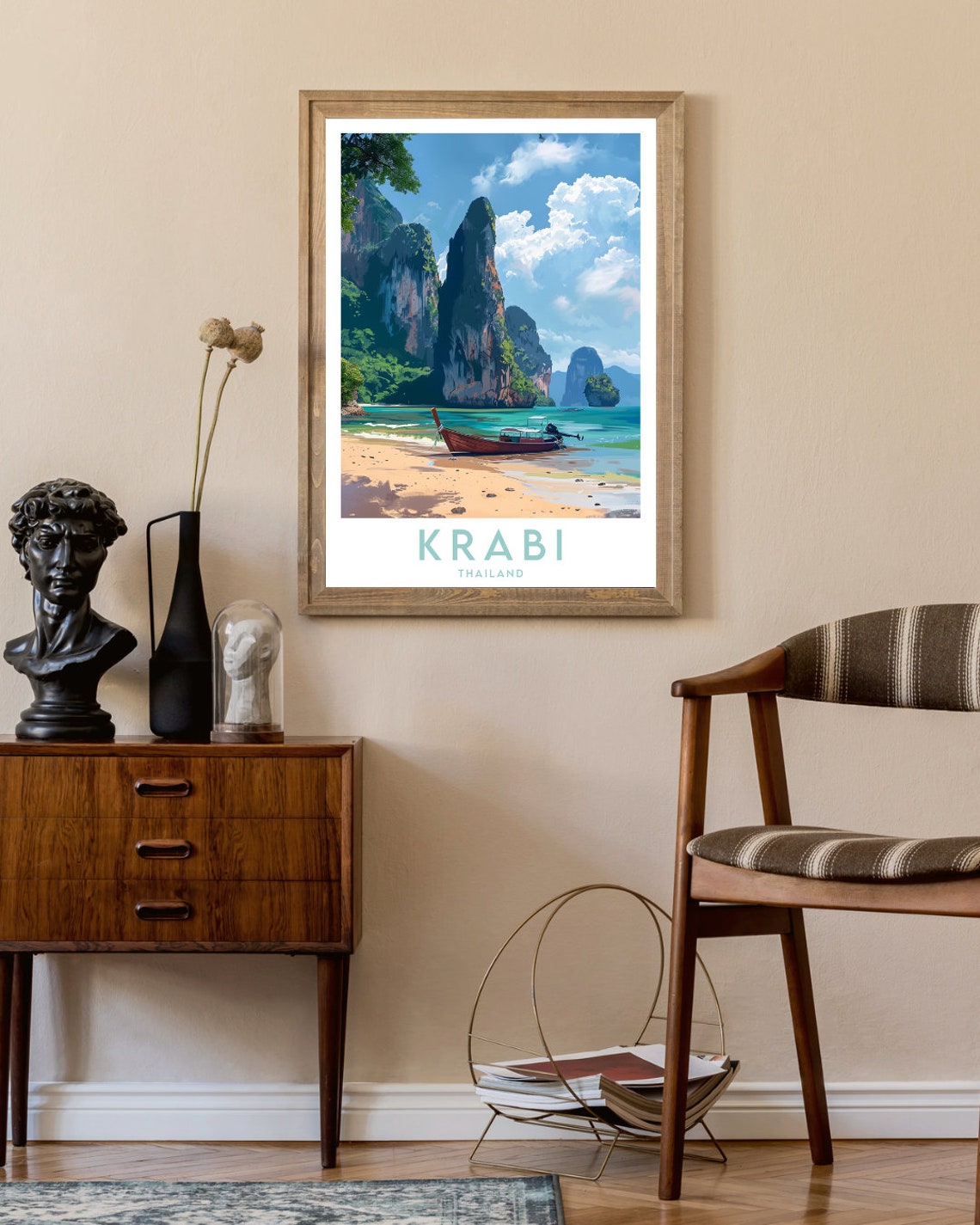 Krabi Thailand Longtail Boat Karst Cliffs Beach Travel Poster - Image 2