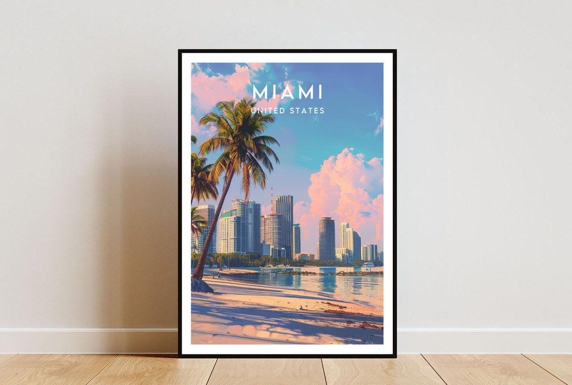 Miami Travel Print United States Miami Poster America Poster Travel Wall Art America Print America Miami Usa Florida Travel
