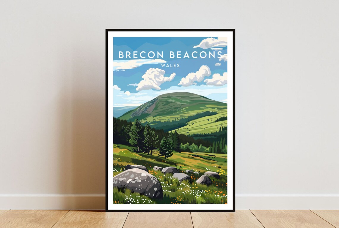 Brecon Beacons Wales Green Hills Wildflower Meadow Hiking Poster