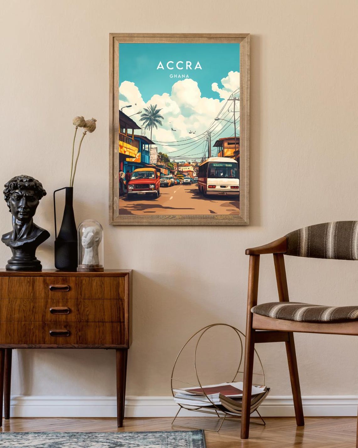 Accra Ghana City Street Buses Palm Trees Vintage Travel Poster - Image 2