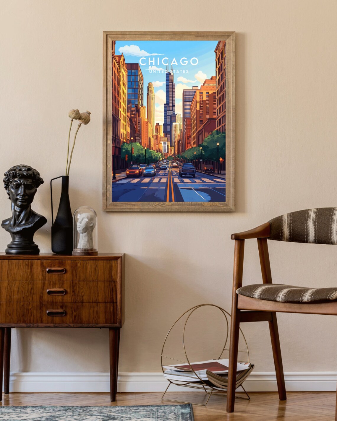 Chicago Illinois Downtown Skyline Street Golden Hour Travel Poster - Image 2