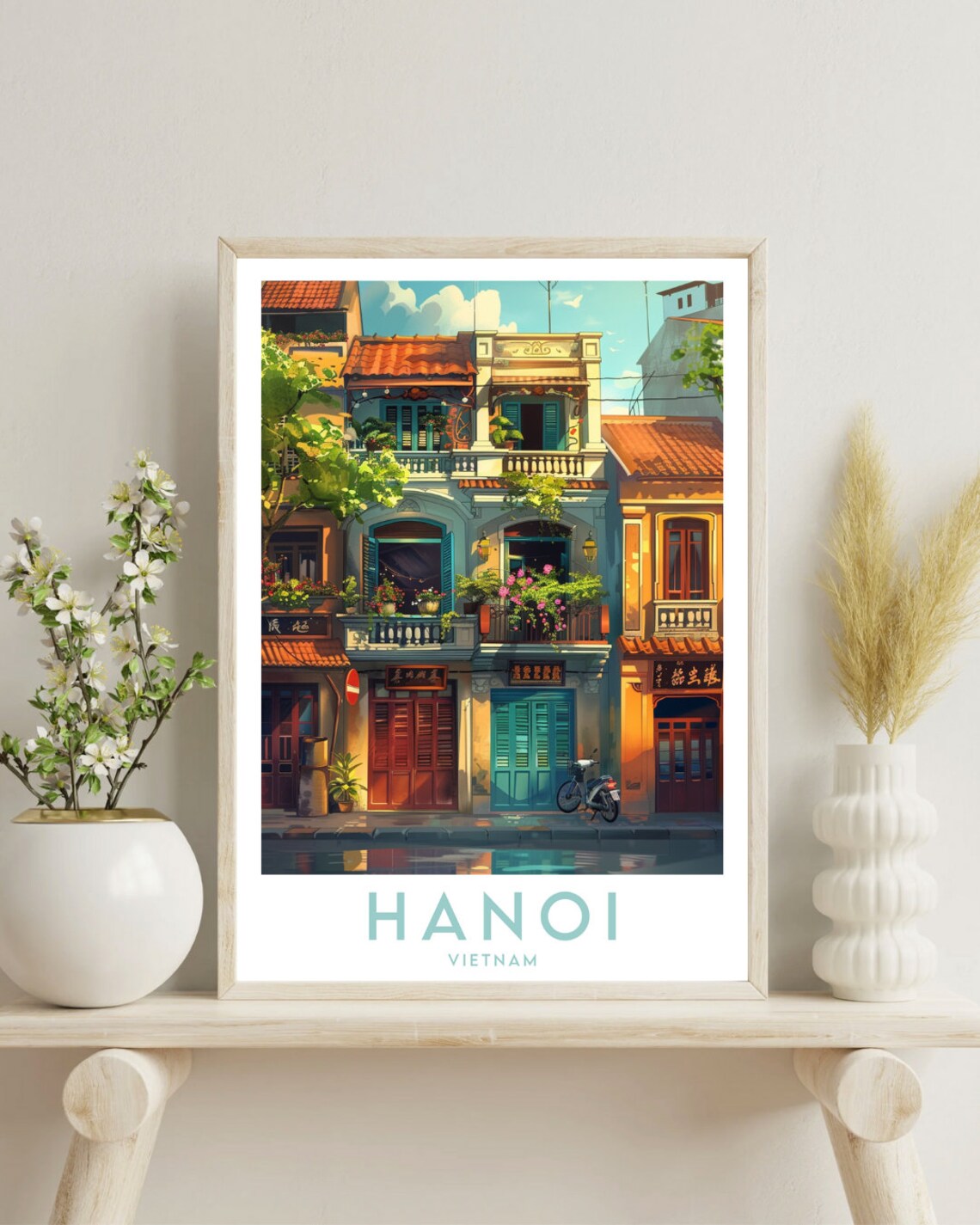 Hanoi Vietnam Old Quarter Shophouse Street Motorbike Travel Poster - Image 4