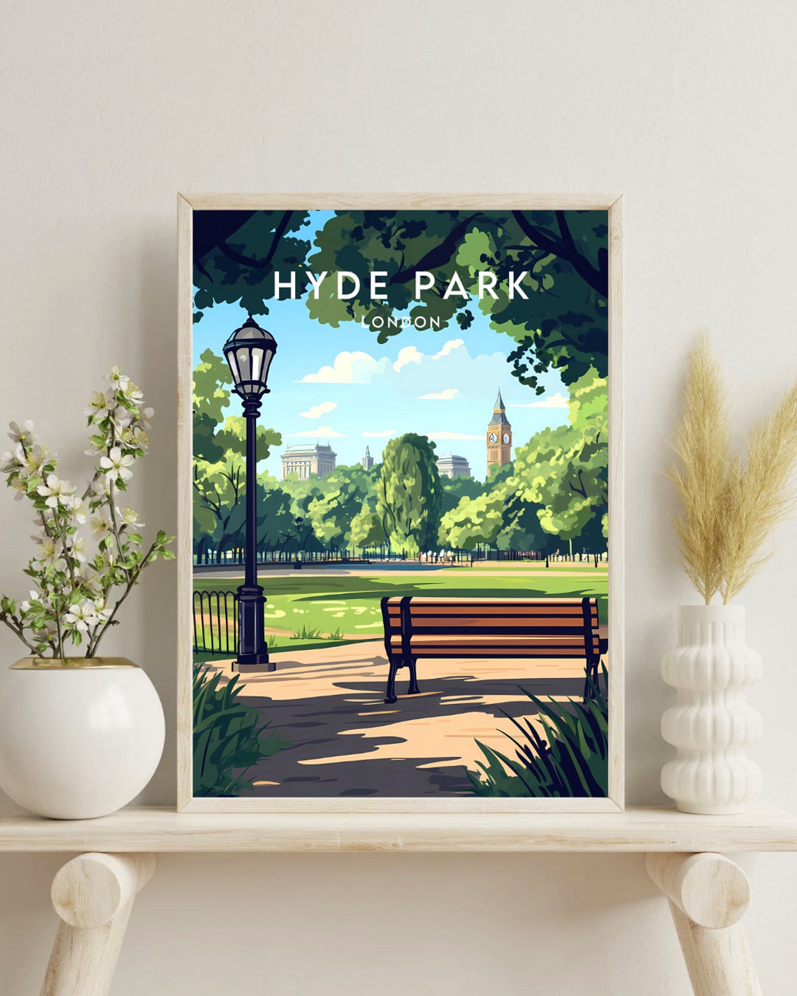 Hyde Park London Park Bench Big Ben View Vintage Travel Poster - Image 4