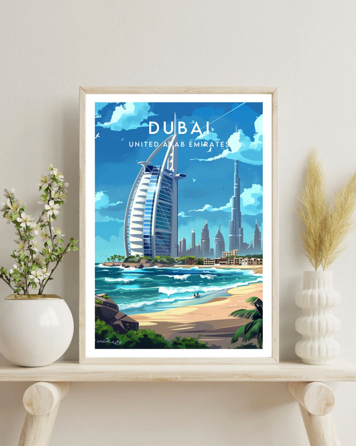 Dubai Burj Al Arab Beach Skyline UAE Coast Lights Travel Poster - Image 4