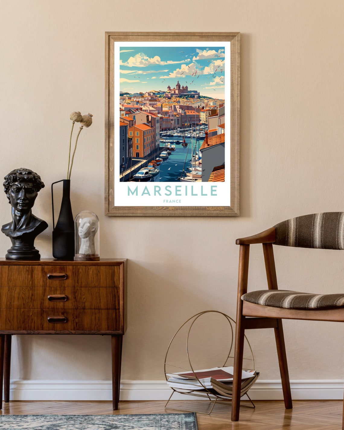 Marseille France Old Port Boats and Hillside Basilica Art Poster - Image 2