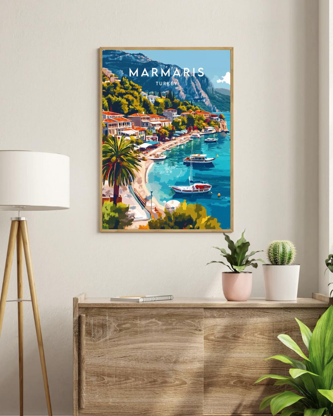 Marmaris Turkey Turquoise Bay Beach Boats Coastal Travel Poster - Image 3