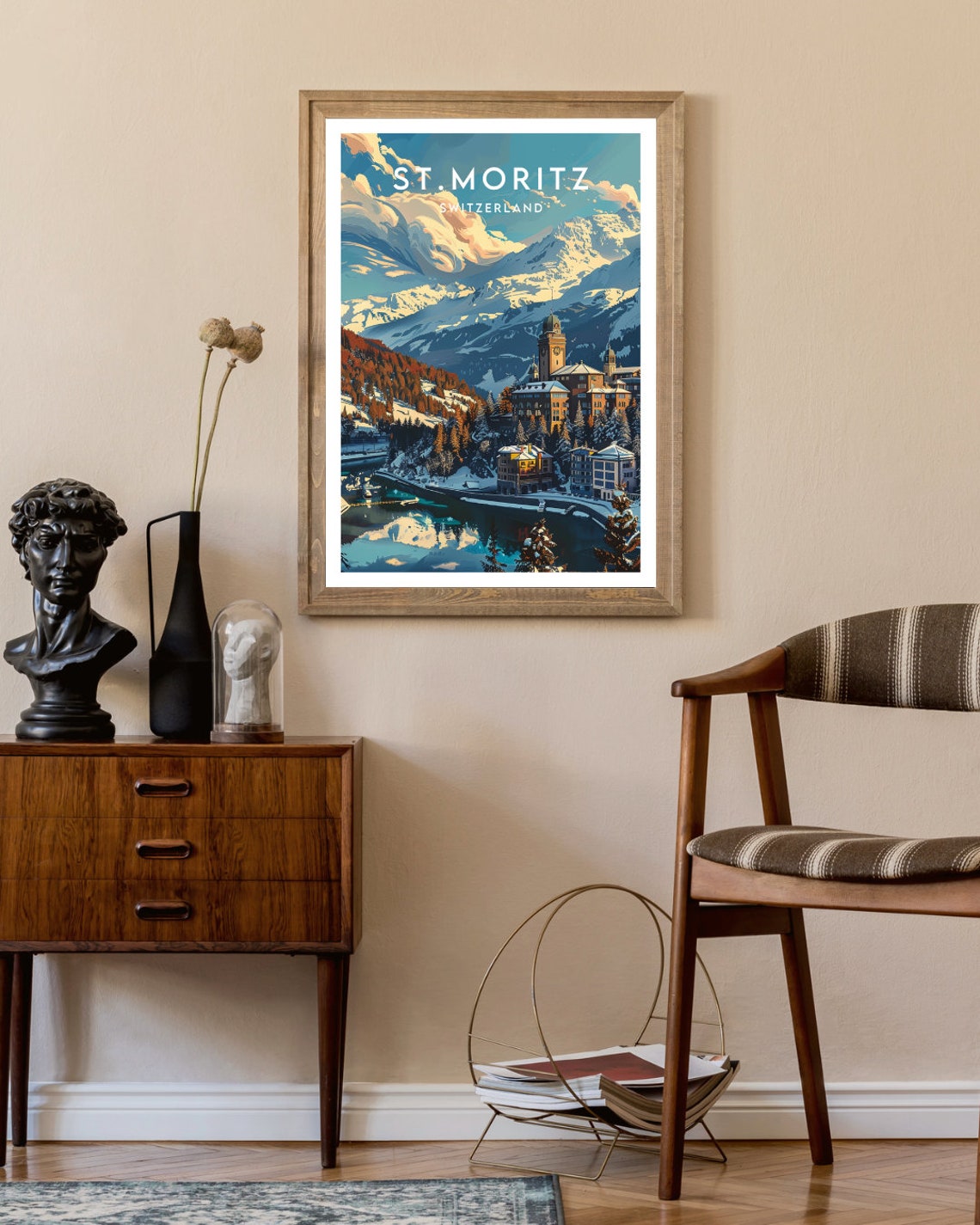 St. Moritz Switzerland Alpine Village Snowy Peaks Travel Poster - Image 2
