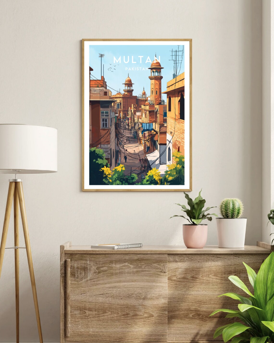 Multan Pakistan Old City Street Mosque Dome Minaret Travel Poster - Image 3