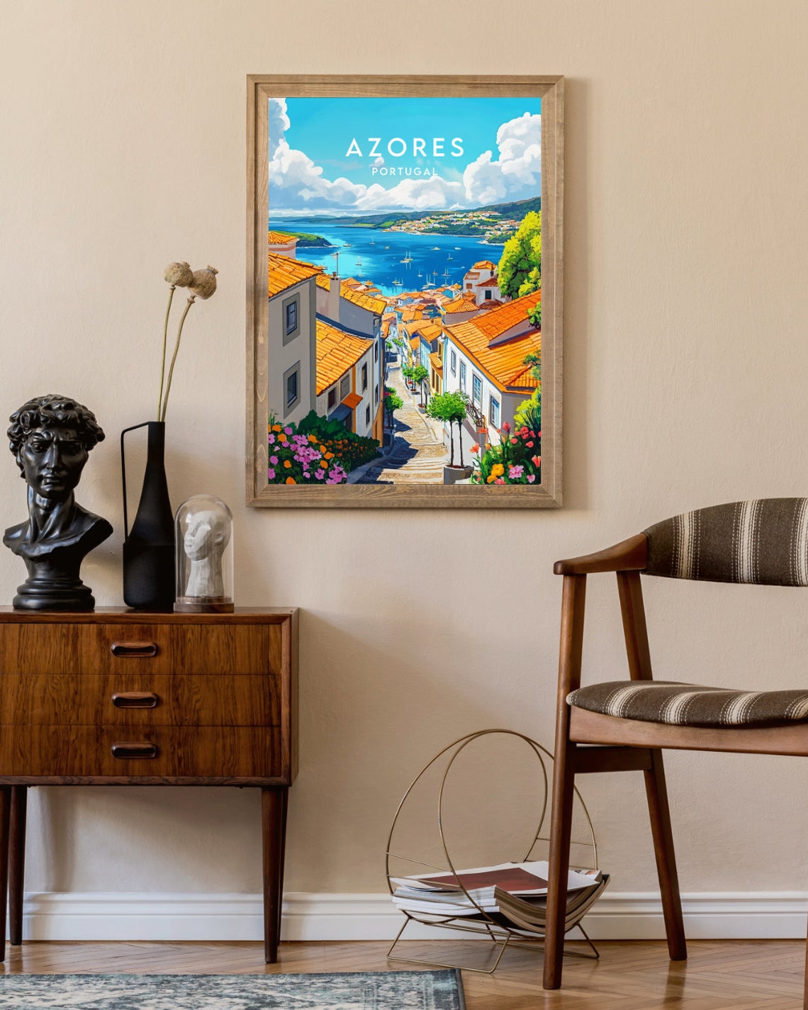 Azores Harbor Whitewashed Hillside Town Ocean View Travel Poster - Image 2