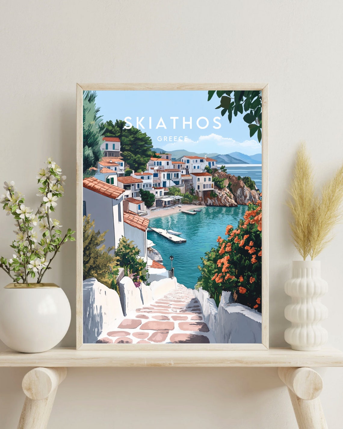 Skiathos Greece Island Harbor Stone Steps Seaside Travel Poster - Image 4