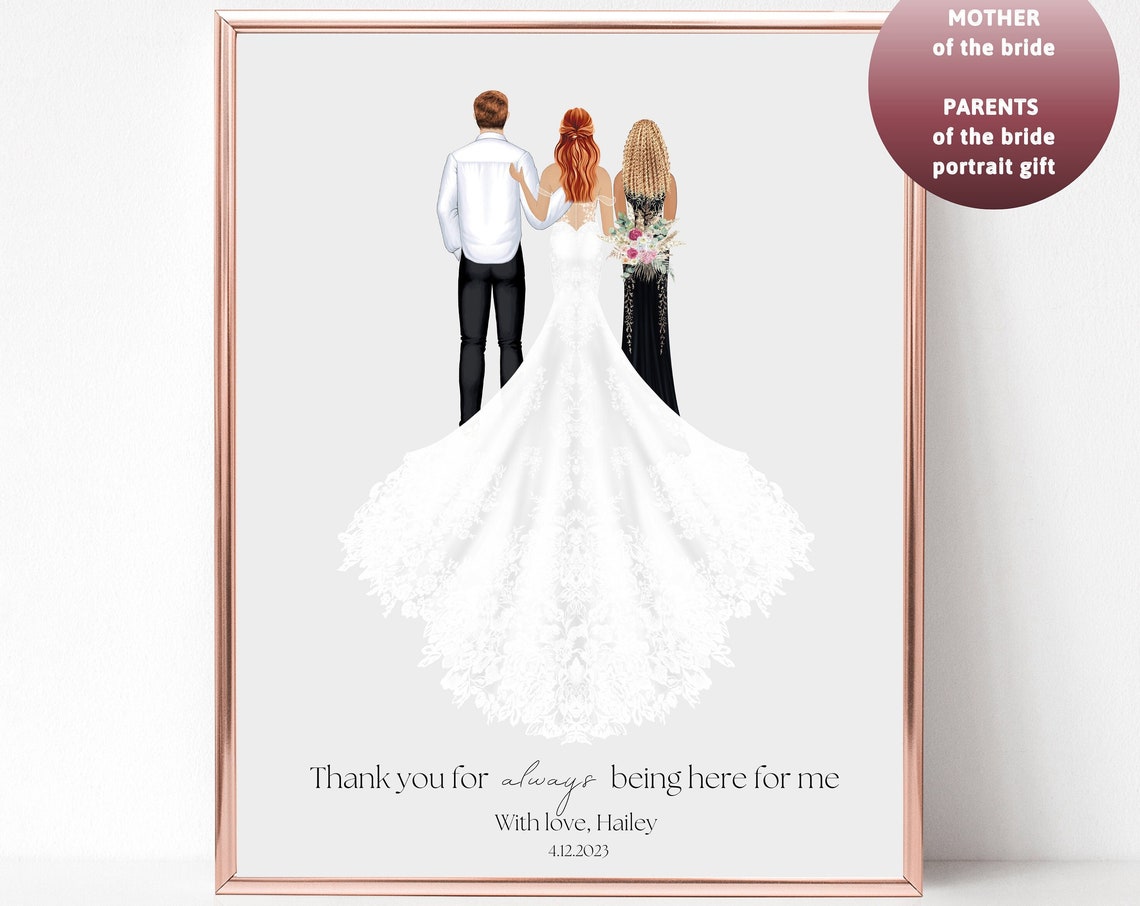 Bride And Parents Redhead Lace Train Thank You Message Poster