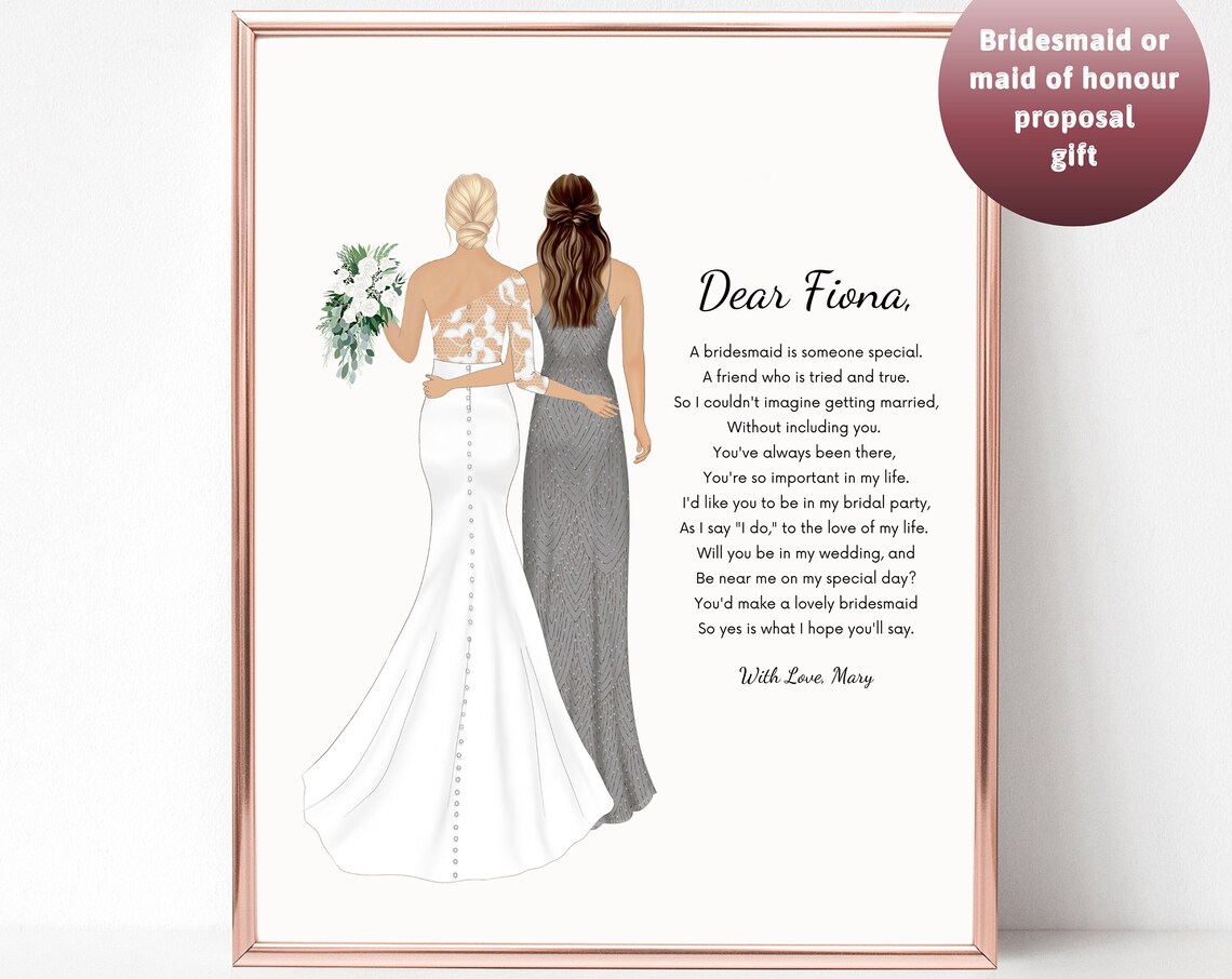 Bride and Sister Portrait, Bridesmaid Gift Print