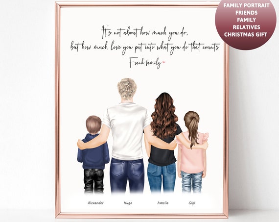 Frank Family Custom Dad and Kids Portrait Gift Keepsake Poster