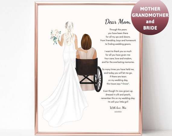 Bride And Mother In Wheelchair Dear Mom Wedding Day Poem Poster