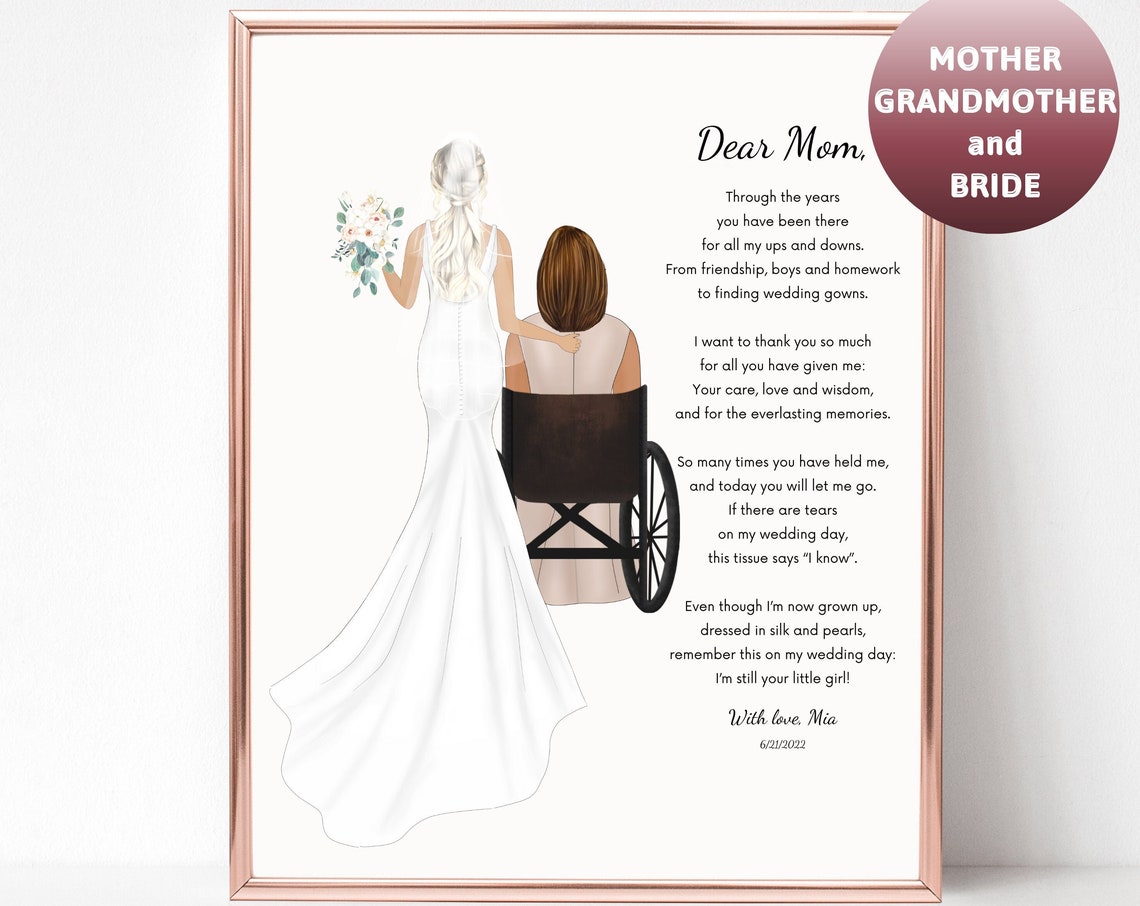 Mother Of The Bride Grandmother Of The Bride In Wheelchair With Disability Mother Of The Bride Gift Poem From Daughter To Mom Wedding Gift