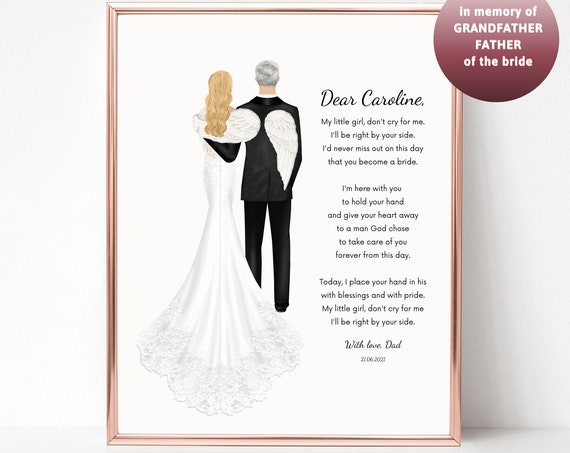 Dear Caroline Passed Away Father Angel Wings Wedding Memorial Poem Print