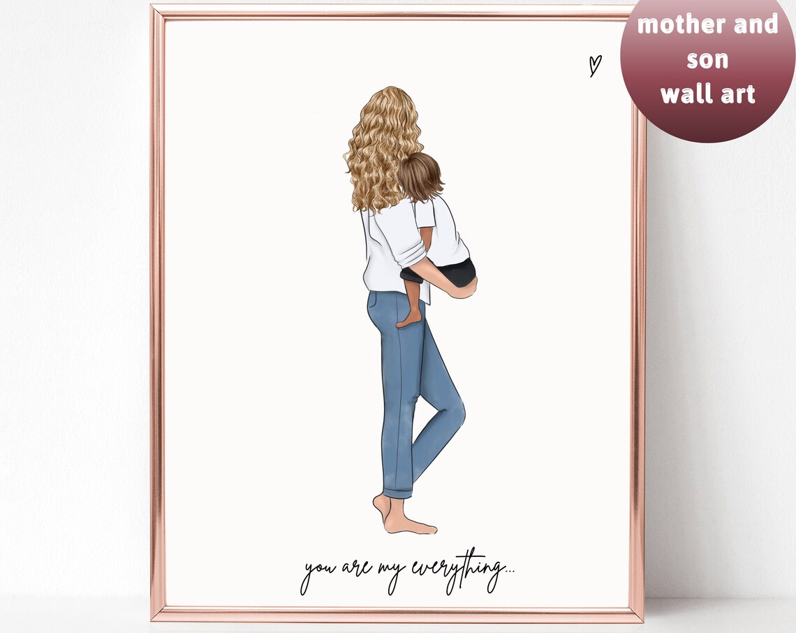 Mother And Son Portrait, Christmas Gift Art Print