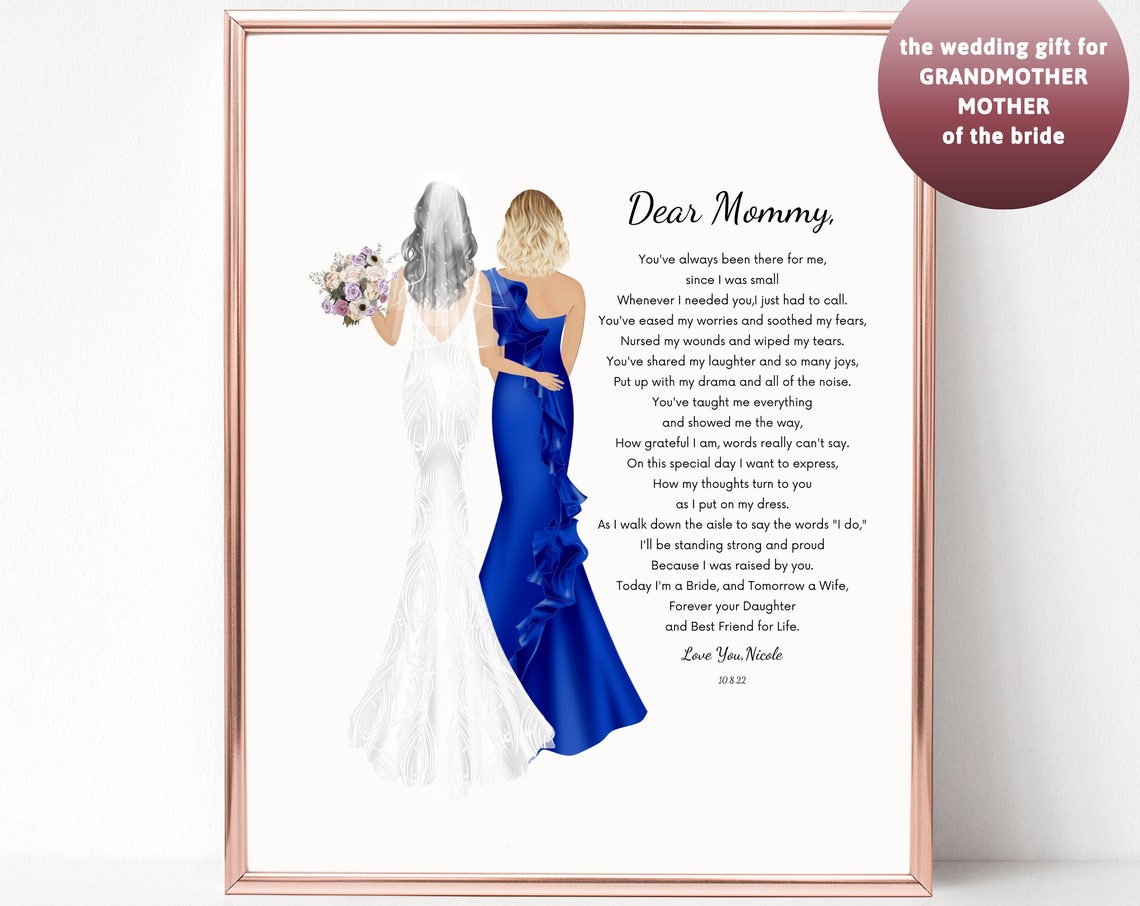 Dear Mommy Bride and Mother Royal Blue Gown Wedding Poem Gift Print