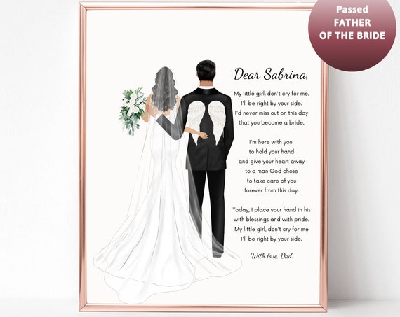 Passed Away Father of the Bride Angel Wings Memorial Poem Poster