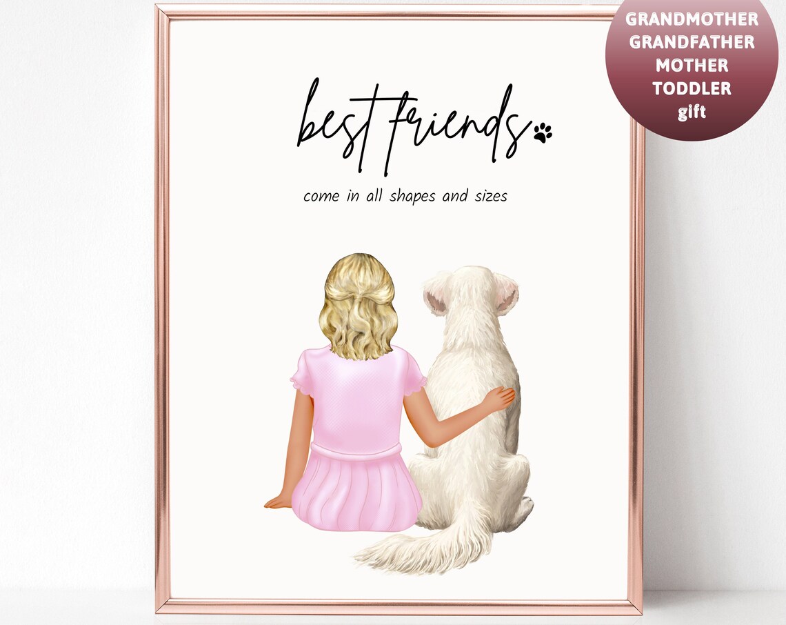 Best Friends Girl and Dog Custom Quote Art Gift Portrait Poster