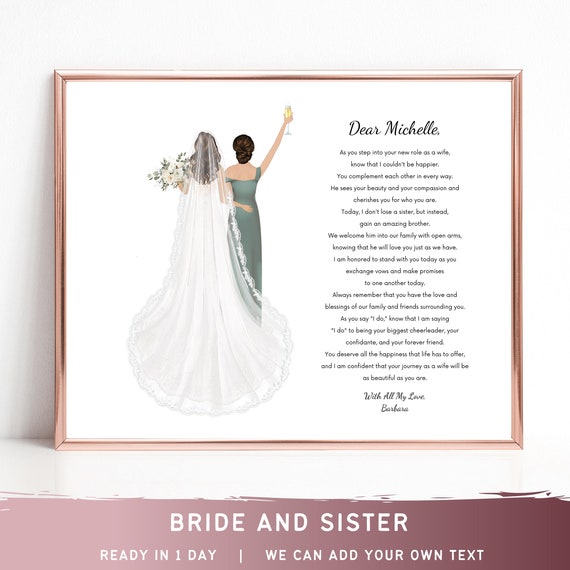 Bride And Maid Of Honor Dear Michelle Champagne Toast Poem Poster