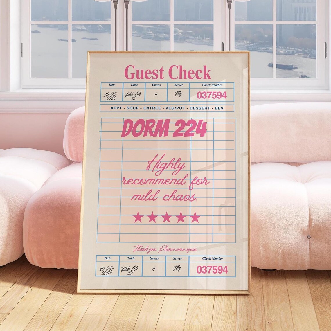Dorm 224 Guest Check Highly Recommend Mild Chaos Five Star Quote Poster
