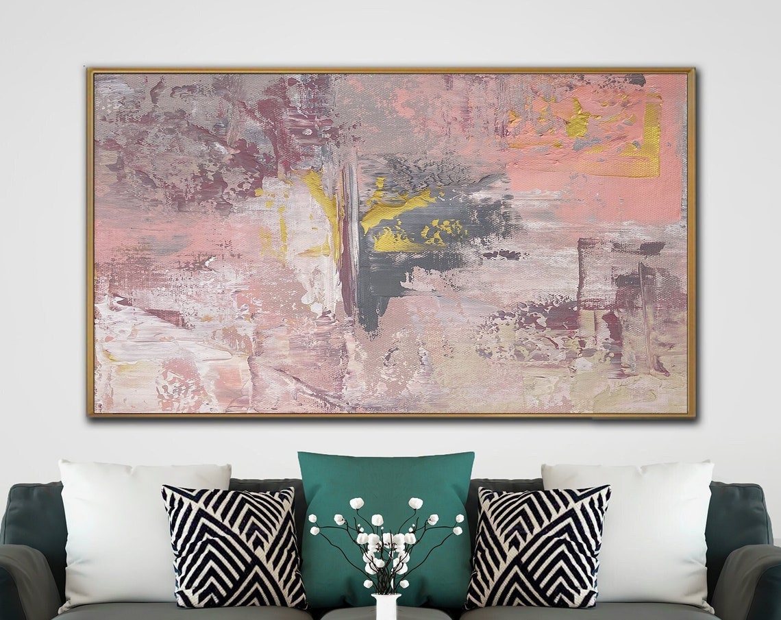 Pink Gray Abstract Gold Accents Soft Modern Decor Wall Art Poster