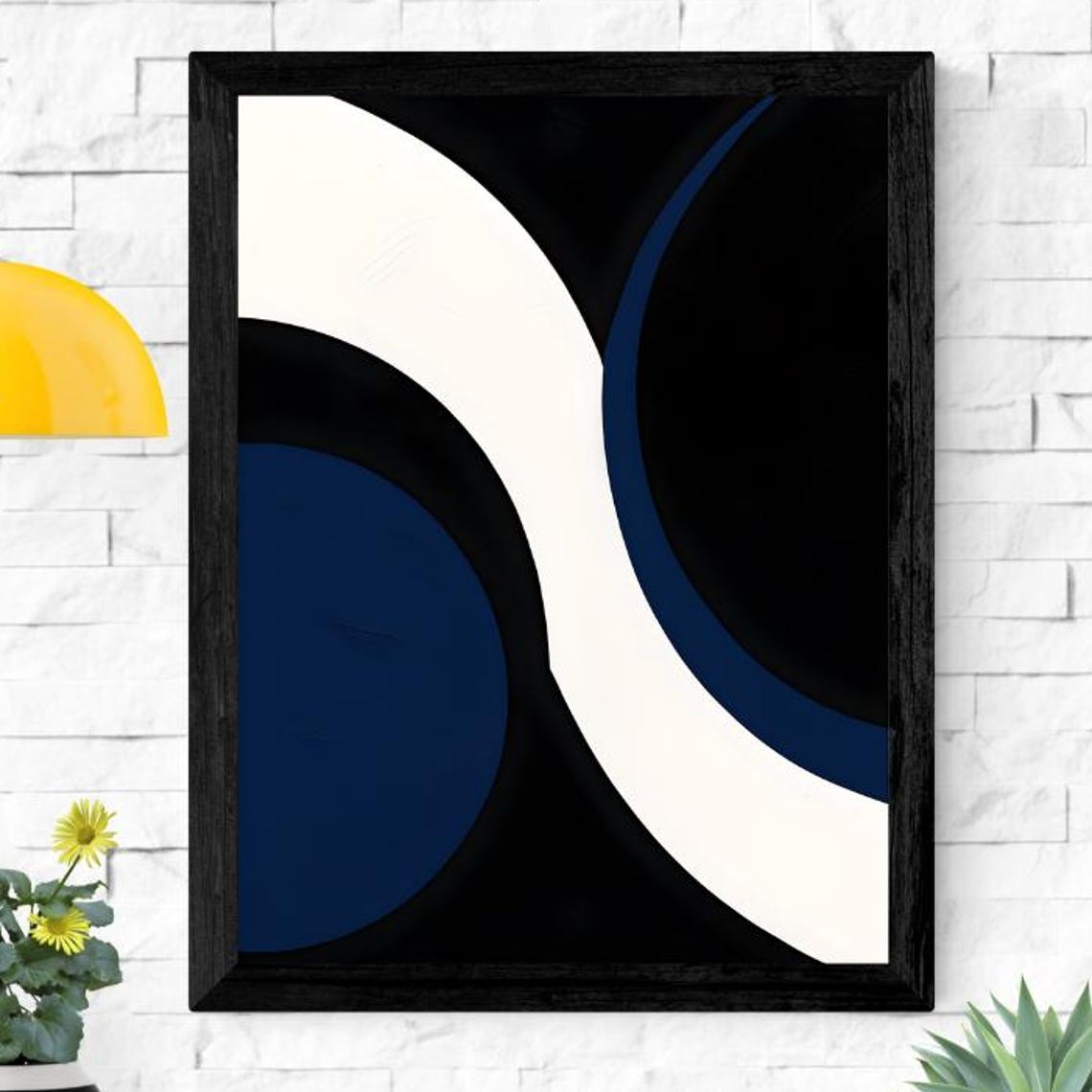 Navy Blue Sun Mid-Century Modern Geometric Abstract Poster Curves