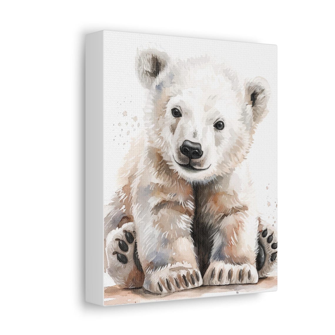 Baby Polar Bear Cub Sitting Soft Watercolor White Nursery Art Poster - Image 3