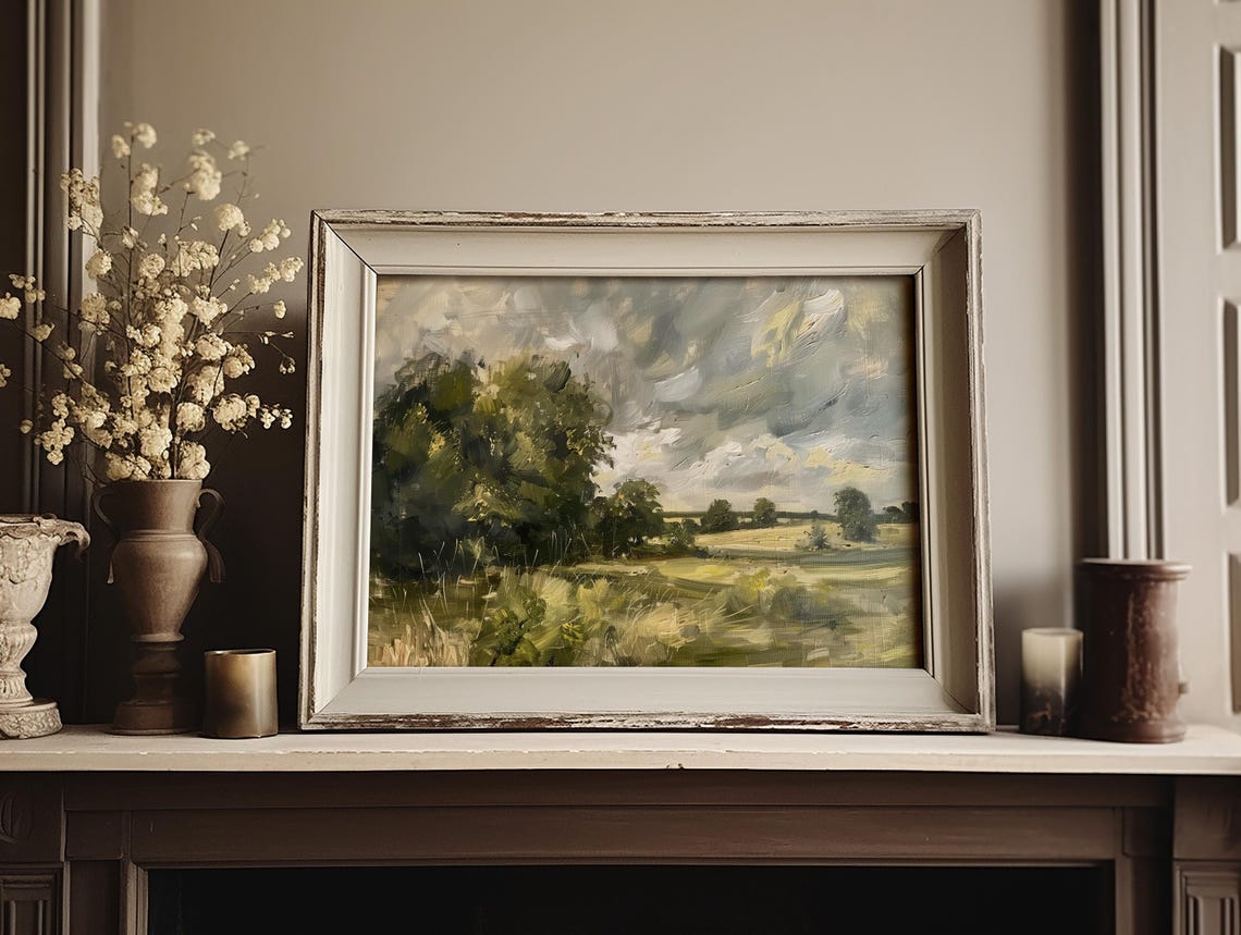 Sunlit Green Pasture With A Large Spreading Tree Painting Poster - Image 3