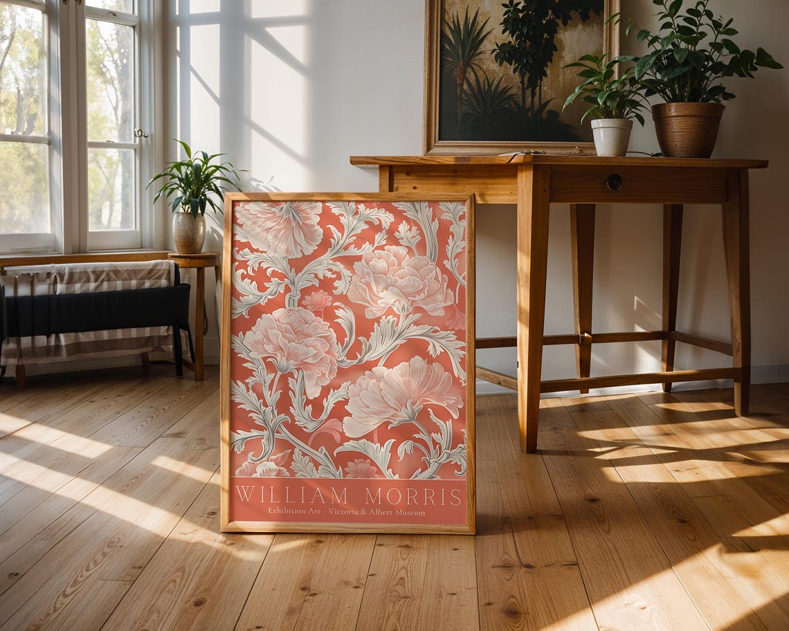 William Morris Terracotta Floral Victoria and Albert Museum Art Poster - Image 3