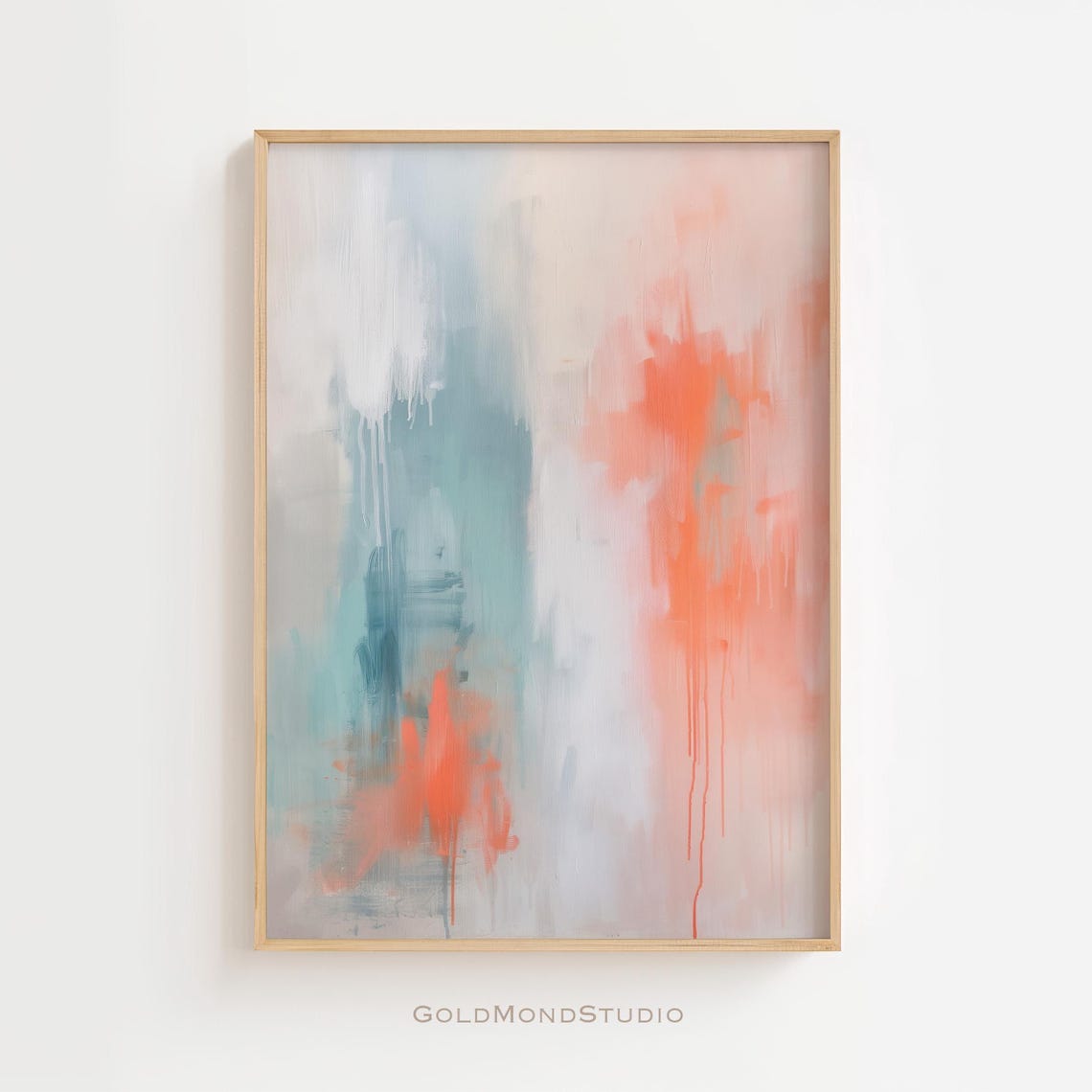 Coral Red And Teal Soft Abstract Color Field Wash Painting Poster